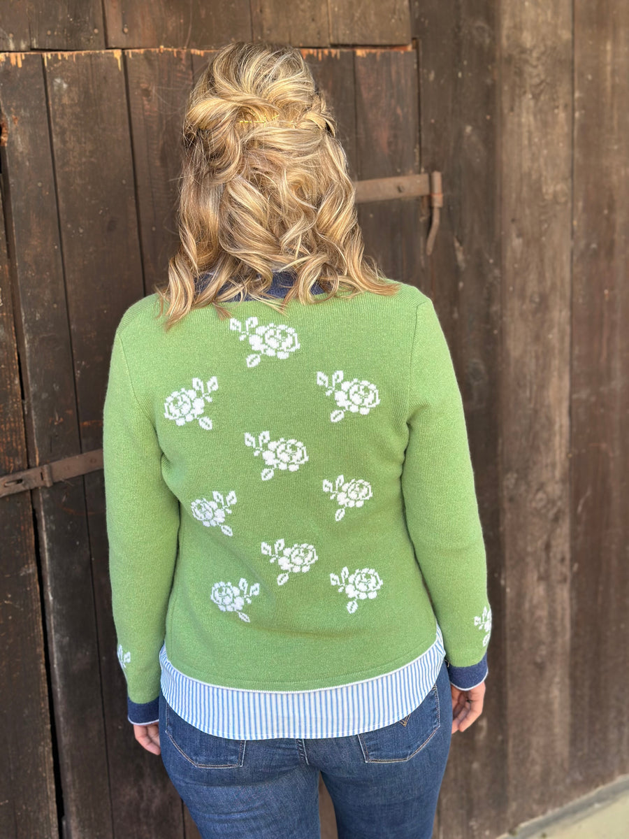 Strickjacke OSTERFELD grün/weiß/marine