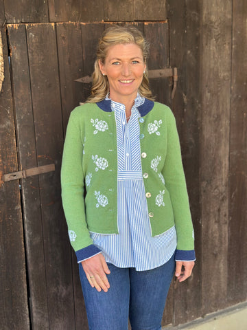 Strickjacke OSTERFELD grün/weiß/marine