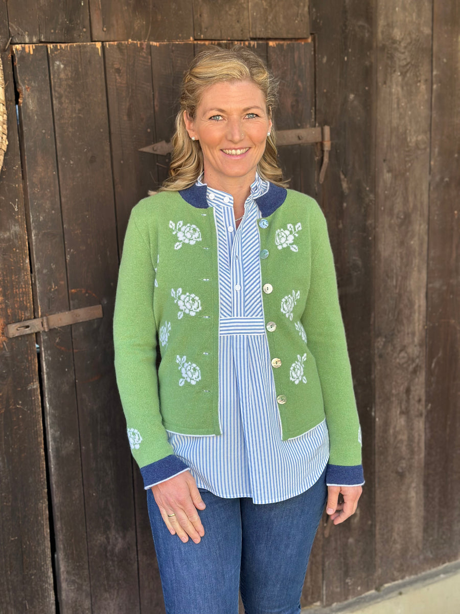 Strickjacke OSTERFELD grün/weiß/marine