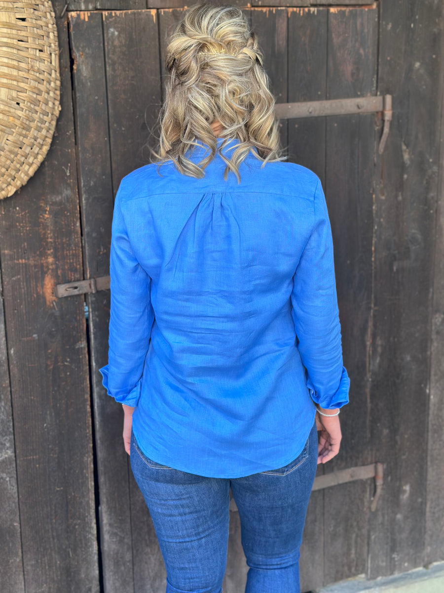 Bluse HUNDSANSSCHO Leinen bergblau